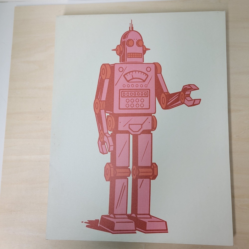 Retro Robot Art Print‎ Wood Framed Pop Art Sci-Fi Home Decor Wall Hanging